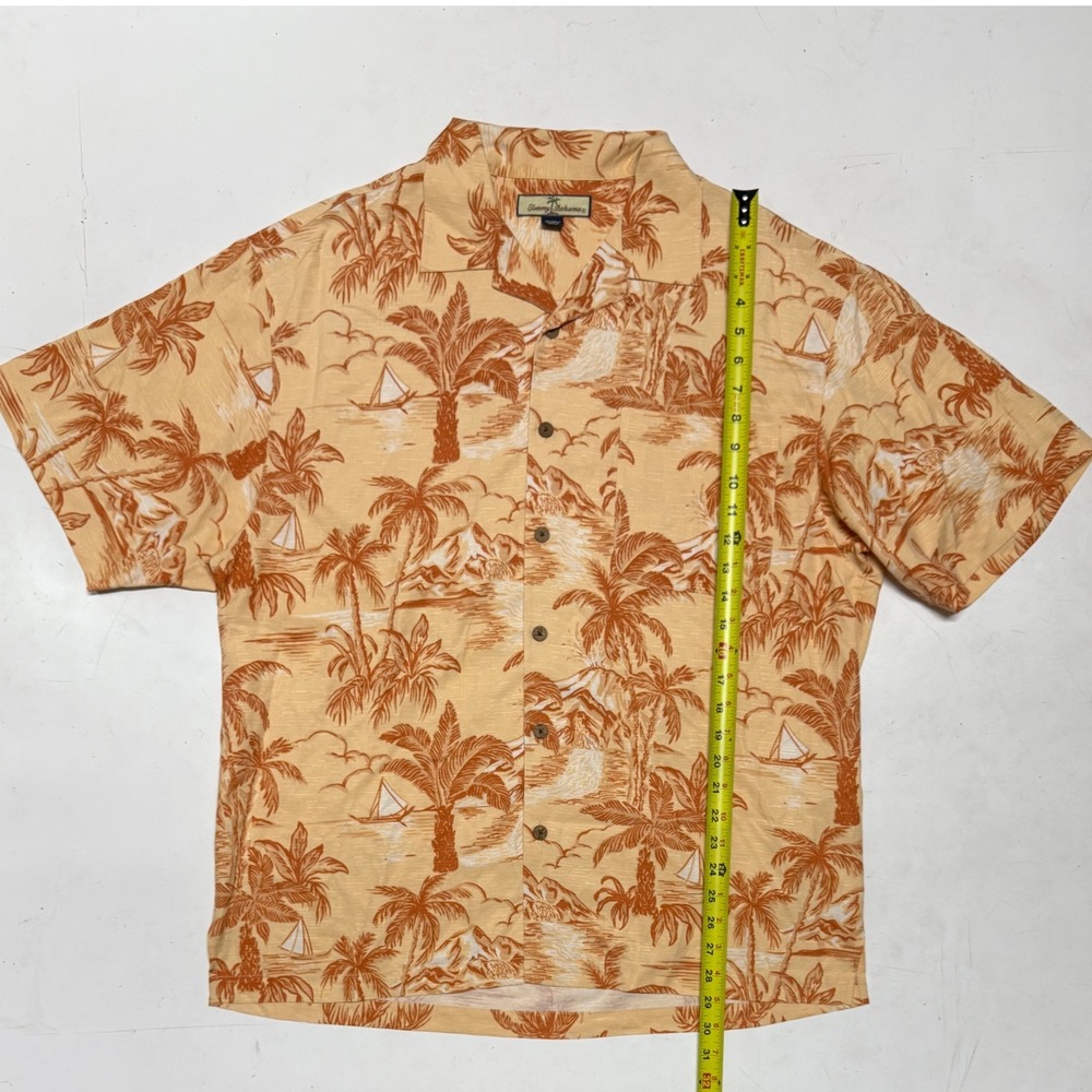 Tommy Bahama Silk Button Down Shirt Mens L Tree Island‎ Sailboat Scenic Print